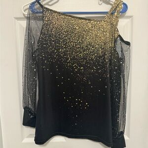 Black and Gold One-Shoulder Top